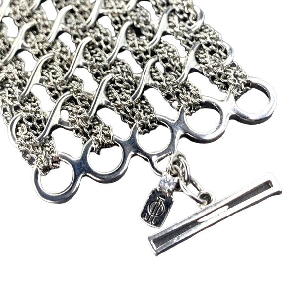 Jennifer Lopez Mesh Silver Tone Bracelet 7"-8" Icy Rhinestone JLO Wide Chain - Picture 8 of 9